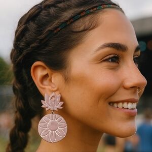 Boho statement Earrings, handcrafted Lotus flower earrings